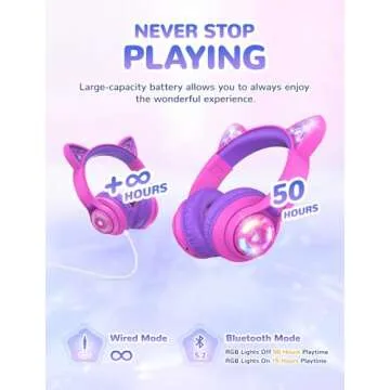 iClever Cat Ear Kids Bluetooth Headphones, LED Lights Up, 74/85dBA Safe Volume Limited, 50H Playtime,Bluetooth 5.2, USB C, Kids Headphones Wireless for Travel iPad Tablet, Meow Macaron Hot Pink