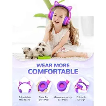 iClever Cat Ear Kids Bluetooth Headphones, LED Lights Up, 74/85dBA Safe Volume Limited, 50H Playtime,Bluetooth 5.2, USB C, Kids Headphones Wireless for Travel iPad Tablet, Meow Macaron Hot Pink