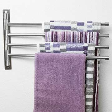 Swivel Towel Rack - Stainless Steel Swing Out Towel Bar - Space Saving Swinging Towel Bar for Bathroom - Wall Mounted Towel Holder Organizer with 4 Arms- Easy To Install - Brushed Finish (17"X10")