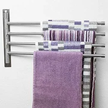 Swivel Towel Rack - Stainless Steel Swing Out Towel Bar - Space Saving Swinging Towel Bar for Bathroom - Wall Mounted Towel Holder Organizer with 4 Arms- Easy To Install - Brushed Finish (17"X10")