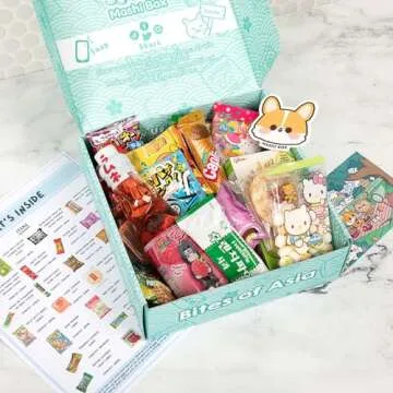 Mashi Box Asian Dagashi Snack Surprise Mystery Box 25 Pieces w/ 3 FULL SIZE Items Including Drink, I...