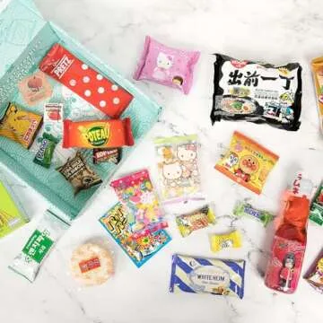 Mashi Box Asian Dagashi Snack Surprise Mystery Box 25 Pieces w/ 3 FULL SIZE Items Including Drink, Instant Noodle, Assortment of Chinese, Korean, Japanese Sweet and Savory Snacks, Candy, Food