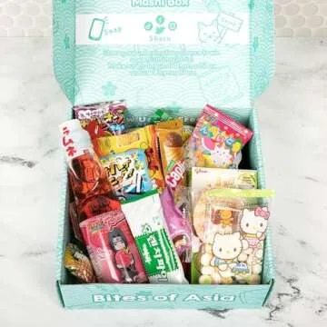 Mashi Box Asian Dagashi Snack Surprise Mystery Box 25 Pieces w/ 3 FULL SIZE Items Including Drink, Instant Noodle, Assortment of Chinese, Korean, Japanese Sweet and Savory Snacks, Candy, Food