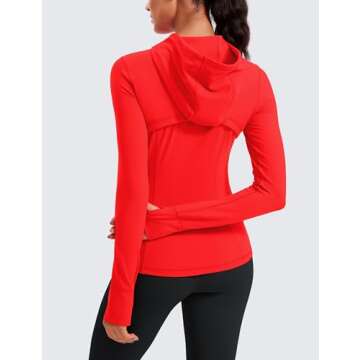 CRZ YOGA Butterluxe Womens Hooded Workout Jacket Athletic Running Zip Up with Back Mesh Vent and Thumb Holes Dark Red X-Small