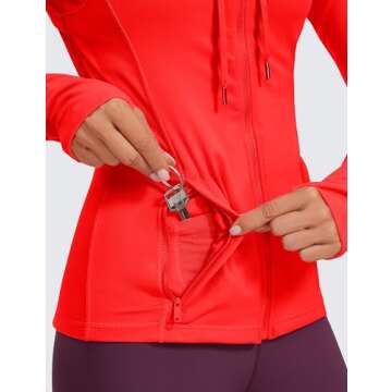 CRZ YOGA Butterluxe Womens Hooded Workout Jacket Athletic Running Zip Up with Back Mesh Vent and Thumb Holes Dark Red X-Small