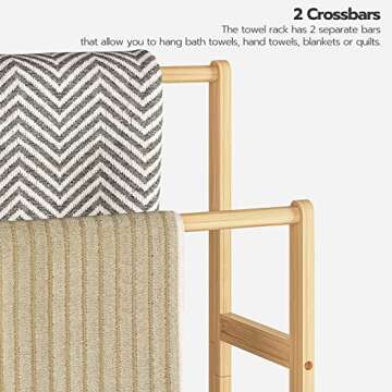 HOOBRO Freestanding Towel Rack for Bathroom, 2 Tier Decorative Bamboo Blanket Rack, Quilt Display Stand with Storage Shelf, 16.5" L x 9.4" W x 30.5" H, Bedroom, Living Room, Natural Color YL02LB01