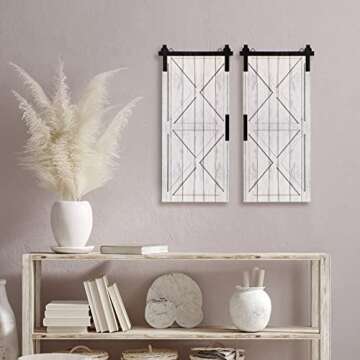 2 Pcs Barn Door Wall Plaque Set Small Rustic Wood Decorative Signs Plaques Hanging Farmhouse Wall Decor Distressed Barn Decor Wooden Barn Door Wall Decor Farmhouse Wall Art for Living Room Home 16''