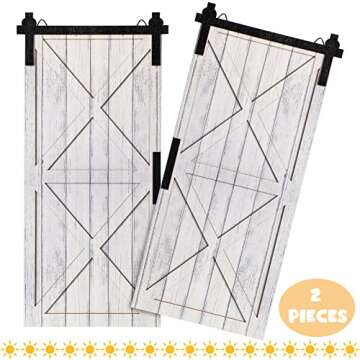 2 Pcs Barn Door Wall Plaque Set Small Rustic Wood Decorative Signs Plaques Hanging Farmhouse Wall Decor Distressed Barn Decor Wooden Barn Door Wall Decor Farmhouse Wall Art for Living Room Home 16''