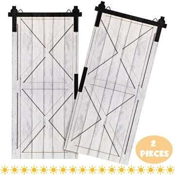 2 Pcs Barn Door Wall Plaque Set Small Rustic Wood Decorative Signs Plaques Hanging Farmhouse Wall Decor Distressed Barn Decor Wooden Barn Door Wall Decor Farmhouse Wall Art for Living Room Home 16''