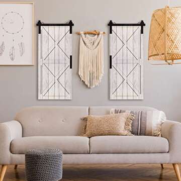 2 Pcs Barn Door Wall Plaque Set Small Rustic Wood Decorative Signs Plaques Hanging Farmhouse Wall Decor Distressed Barn Decor Wooden Barn Door Wall Decor Farmhouse Wall Art for Living Room Home 16''
