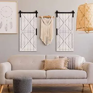 2 Pcs Barn Door Wall Plaque Set Small Rustic Wood Decorative Signs Plaques Hanging Farmhouse Wall Decor Distressed Barn Decor Wooden Barn Door Wall Decor Farmhouse Wall Art for Living Room Home 16''