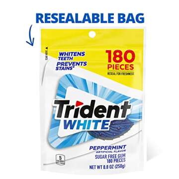 Trident White Sugar Free Gum, Peppermint, 180 Count (Packaging May Vary)