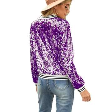 ACEFAST INC Women's Shiny Sparkle Sequins Long Sleeve Zip Blazer Halloween Party Bomber Jacket