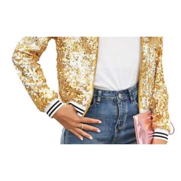 ACEFAST INC Women's Shiny Sparkle Sequins Long Sleeve Zip Blazer Halloween Party Bomber Jacket