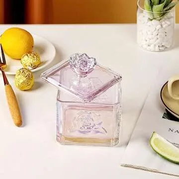 WHJY Cute Glass Candy Jar with Lid, Iridescent Colored Glass Candy Jar for Office Desk,Colorful Candy Dishes for Candy Buffet, Cookie Jar 4.5” Tall