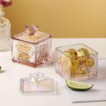 WHJY Cute Glass Candy Jar with Lid, Iridescent Colored Glass Candy Jar for Office Desk,Colorful Candy Dishes for Candy Buffet, Cookie Jar 4.5” Tall