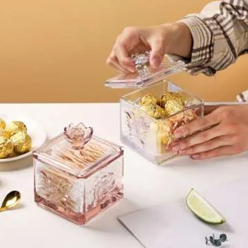 WHJY Cute Glass Candy Jar with Lid, Iridescent Colored Glass Candy Jar for Office Desk,Colorful Candy Dishes for Candy Buffet, Cookie Jar 4.5” Tall