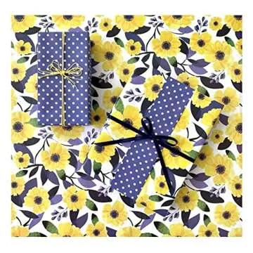 ECOARTTE Yellow Floral Wrapping Paper Set for Eco-Friendly Gifting