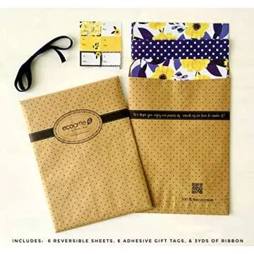 ECOARTTE Yellow Floral Wrapping Paper Set for Eco-Friendly Gifting