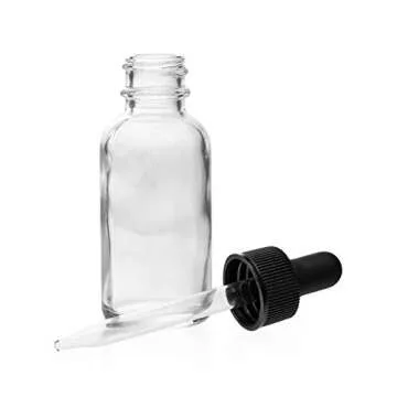 Auropack 30ml (1oz) Clear Boston Round Bottle with Glass Eye Dropper, Pack of 6