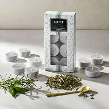 NEST New York White Tea & Rosemary Alfresco Scented Tealight Candle Refill Set, 16 Ct