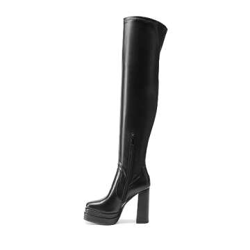 DREAM PAIRS Women's Platform Over The Knee Thigh High Boots Chunky High Heels Square Toe Long Fall Y2K Gogo Boots,Size 8,Black,SDOB2305W
