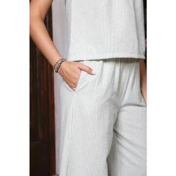 Hixiaohe Pajama Sets for Women 2 Piece Lounge Striped Sleeveless Tops Wide Leg Pants Matching Sets Womens Summer Outfits