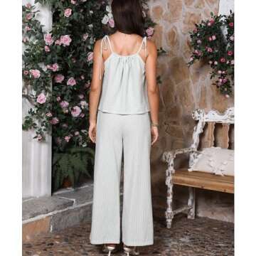 Hixiaohe Pajama Sets for Women 2 Piece Lounge Striped Sleeveless Tops Wide Leg Pants Matching Sets Womens Summer Outfits