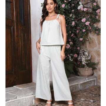 Hixiaohe Pajama Sets for Women 2 Piece Lounge Striped Sleeveless Tops Wide Leg Pants Matching Sets Womens Summer Outfits