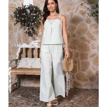 Hixiaohe Pajama Sets for Women 2 Piece Lounge Striped Sleeveless Tops Wide Leg Pants Matching Sets Womens Summer Outfits
