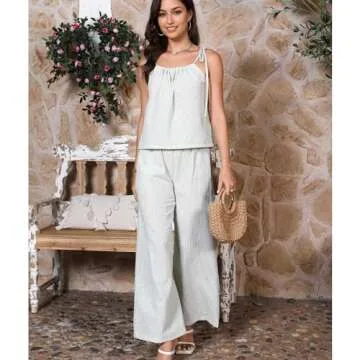 Hixiaohe Pajama Sets for Women 2 Piece Lounge Striped Sleeveless Tops Wide Leg Pants Matching Sets Womens Summer Outfits