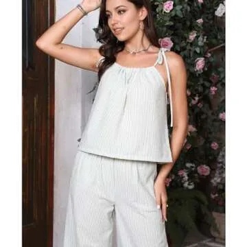 Hixiaohe Pajama Sets for Women 2 Piece Lounge Striped Sleeveless Tops Wide Leg Pants Matching Sets Womens Summer Outfits