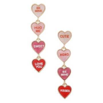 Madison Tyler Heart Pink Earrings for Women | Statement Heart Dangle Earrings | Jewelry Gifts for Va...