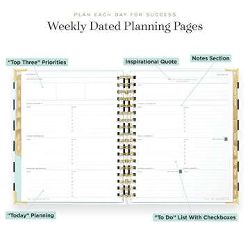 Day Designer 2021-2022 Academic Year Deluxe Weekly Planner, Life and Goal Planner, Black Stripe Hardcovers, Spiral Bound, 9" x 9.75" Overall