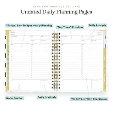 Day Designer 2021-2022 Academic Year Deluxe Weekly Planner, Life and Goal Planner, Black Stripe Hardcovers, Spiral Bound, 9" x 9.75" Overall