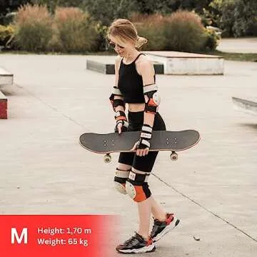 SKATEWIZ Adult Knee elbow Pads Roller Skate Pads Adult Women [6pc] SHIELD Size ML in Orange - Elbow Pads Set Wrist Guards - skating protective gear adult skate - Roller skate Skateboard Youth