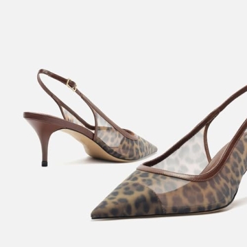 epiluta Leopard Mesh Kitten Heels for Women Slingback Design with Pointed Toe Breathable and Stylish Elegant Low Heel for Comfort and Sophistication Size 8