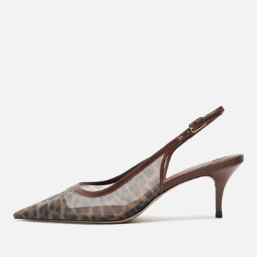 epiluta Leopard Mesh Kitten Heels for Women Slingback Design with Pointed Toe Breathable and Stylish Elegant Low Heel for Comfort and Sophistication Size 8