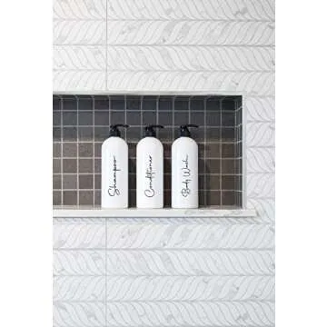 Alora 16oz Refillable Shampoo and Conditioner Dispenser Bottles - Set of 3 - Pump Bottle Dispenser for Shampoo, Conditioner, Body Wash - Empty Plastic Refillable Containers for Shower, Matte White