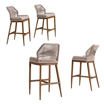 PURPLE LEAF Counter Height Bar Stools Set of 4 Rattan Chair Boho Wicker Metal Counter Stools with Ba...