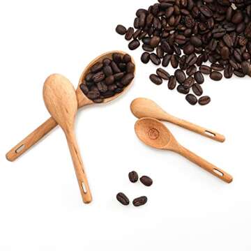 Esie Houzie Wood Measuring Cups and Spoons Set of 8, Handcrafted with Polish Finish - Natural Wooden for Dry Ingredients Baking Cooking, Kitchen accessories Gift