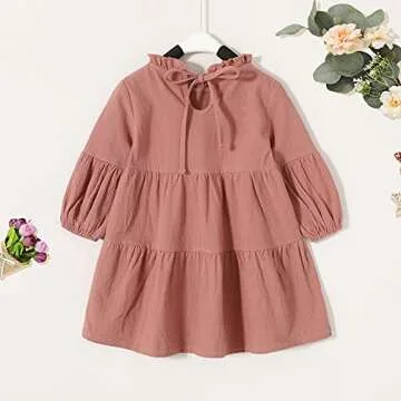 Toddler Kids Baby Girl Dress Lantern Long Sleeve Solid Color Casual Dresses Girls Fall Winter Outfit Clothes (12-18 Months, Deep Pink)