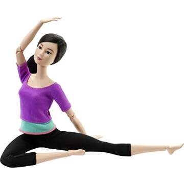 Barbie Made to Move Fashion Doll with Black Hair Wearing Purple Color-Blocked Top & Yoga Leggings, Flexible with 22 Posable "Joints"