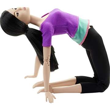 Barbie Made to Move Fashion Doll with Black Hair Wearing Purple Color-Blocked Top & Yoga Leggings, Flexible with 22 Posable "Joints"