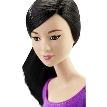 Barbie Made to Move Fashion Doll with Black Hair Wearing Purple Color-Blocked Top & Yoga Leggings, Flexible with 22 Posable "Joints"