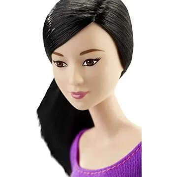 Barbie Made to Move Fashion Doll with Black Hair Wearing Purple Color-Blocked Top & Yoga Leggings, Flexible with 22 Posable "Joints"