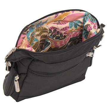 Travelon Anti-Theft Messenger Bag (BLACK W/FLORAL LINING)
