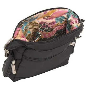 Travelon Anti-Theft Messenger Bag (BLACK W/FLORAL LINING)