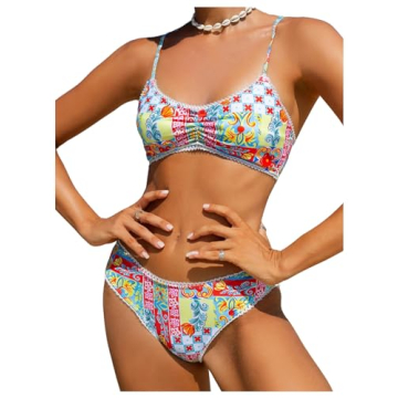 MakeMeChic Women's 2 Piece Bikini Set Floral Print Twist High Waisted Swimsuit Bathing Suit in Multi...