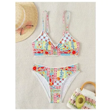 Stylish MakeMeChic Floral Print High Waisted Bikini Set